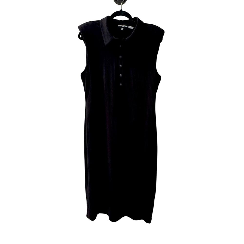 Karl Lagerfeld Paris Black Stretch Sheath Dress Embossed L Old Money Classic